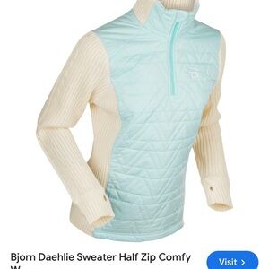 Women's Half Zip Sweater - Cream and Blue
